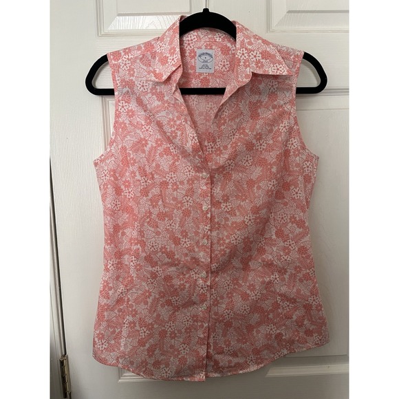 Brooks Brothers 346 Women's Sleeveless Non-Iron Cotton Pink Floral Top Size 6 - Picture 2 of 5